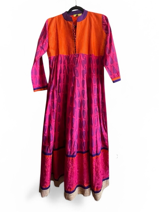 tejoo’s Dresses & Skirts - Tejoo’s Pink and Orange Maxi Long Sleeve Collared Button up A-Line Dress Size L